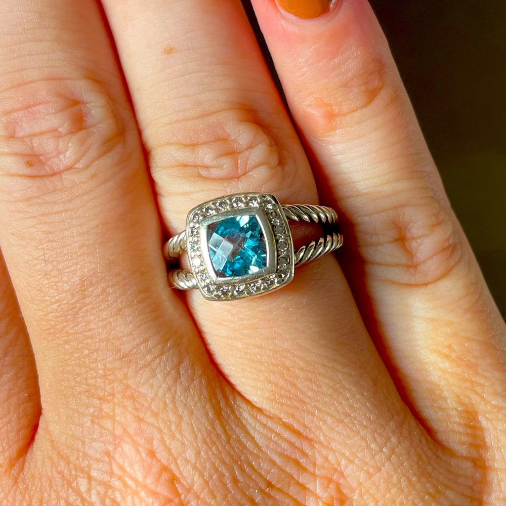 David Yurman Petit Albion Blue Topaz Ring size 7